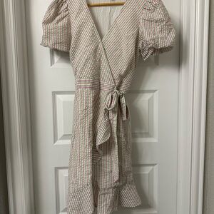 Draper James Pink and White Striped Wrap Midi Dress